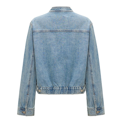 【2件9折】【Petit Bari】复古利落立领牛仔外套长袖浅蓝色宽松 商品图3