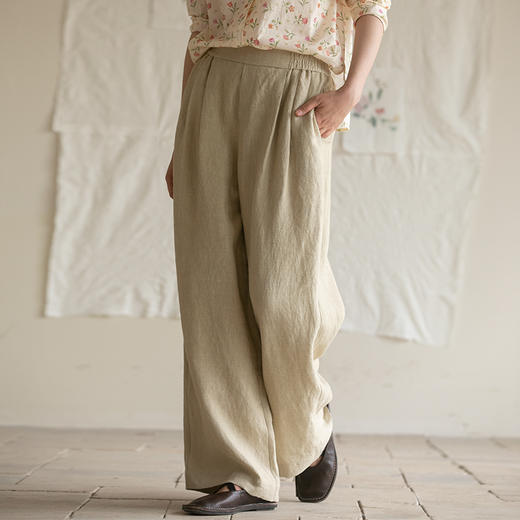 牧衣游原创 汉麻净色裤子女新款宽松质朴轻薄百搭阔腿休闲裤 情念 商品图0