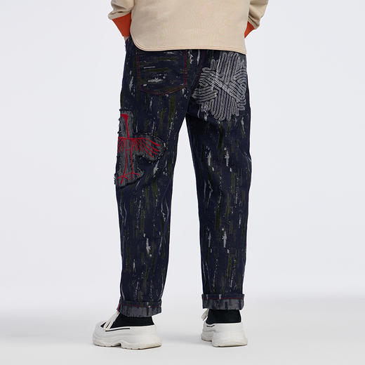 ONIARAI/鬼洗 石化古乌标语苔藓图案补丁拼接五袋牛仔裤 24A7406 商品图0