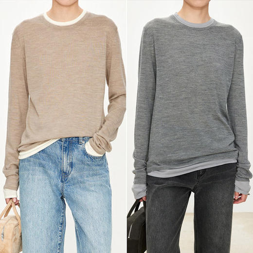 【高品质私服】【CC假两件拼色长袖空气T恤】柔软有筋骨 贴身越穿越亲肤G0997-CC【无标出货 介意慎拍】 商品图0