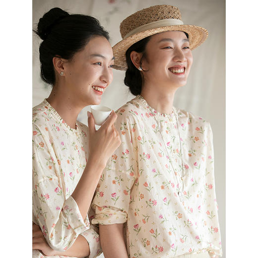 牧衣游原创 新疆长绒棉印花衬衫女轻薄素雅文艺碎花上衣 止于海 商品图1