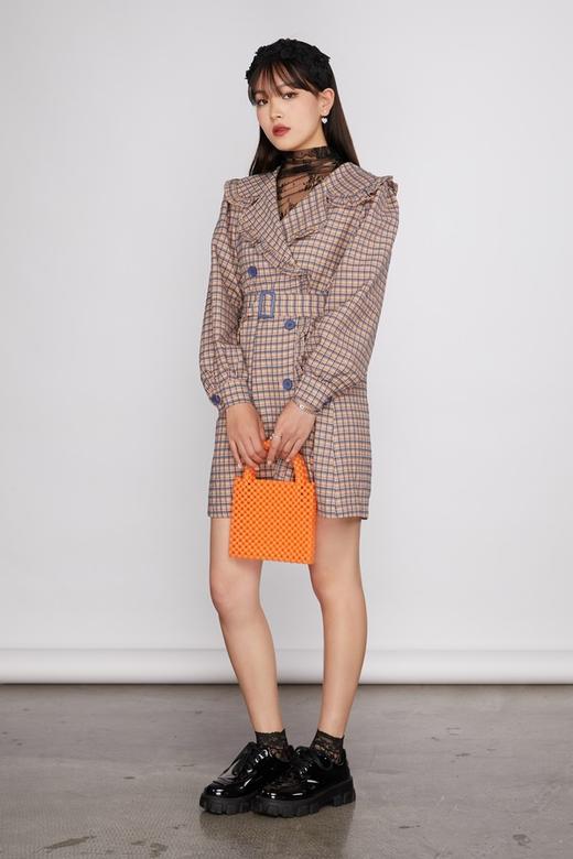 ANSUABEL 时尚粉蓝格纹翻领连衣裙 11485 商品图0