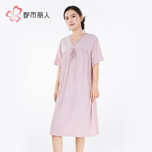 都市丽人女士正价棉质短袖裙薄针织提花好睡好眠短袖类LHH6D4 商品图1