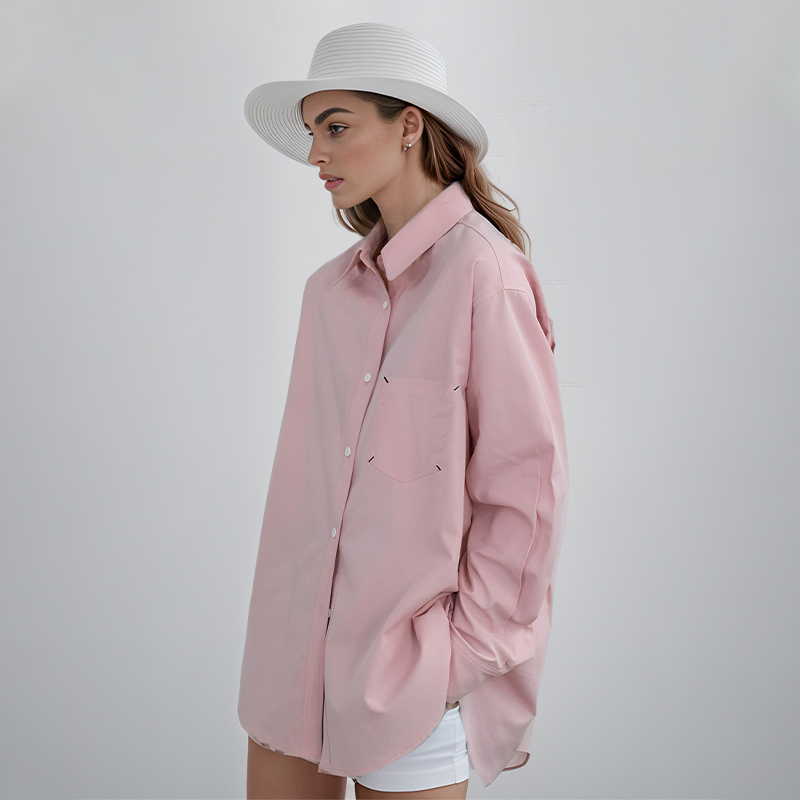 【2件9折】【Petit Bari】(多色)休闲廓型棉质女士长袖衬衫高品质长袖衬衫