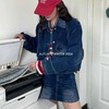 顺丰包邮洛诗琳44337美式复古水洗做旧翻领牛仔短外套女606 商品缩略图1