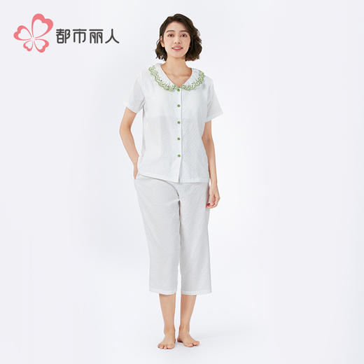 都市丽人女士软绵绵短袖套装薄软绵绵抽条好睡好眠短袖类LHH1C2 商品图1