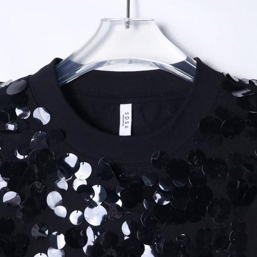 早春新款时尚个性韩版纯色亮片圆领短袖T恤痞帅百搭潮流套头上衣 商品图3