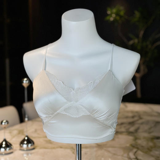 【假日邂逅】官网2680！LP同款16姆米素绉缎桑蚕丝真丝蕾丝文胸美背  交叉肩带美背柔弹薄杯内衣 商品图11