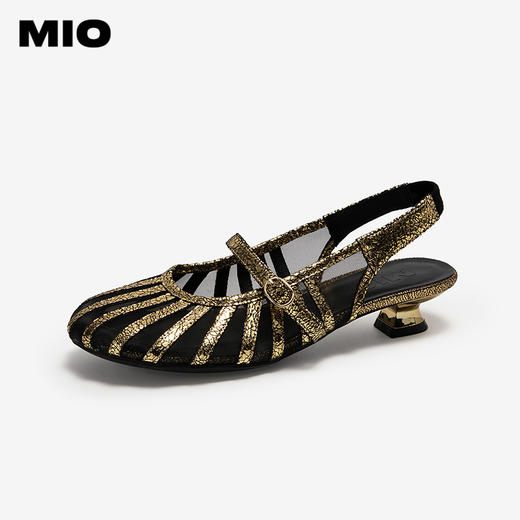 MIO米奥编织圆头凉鞋金属朋克风拼色时尚百搭女鞋M252226405 商品图2