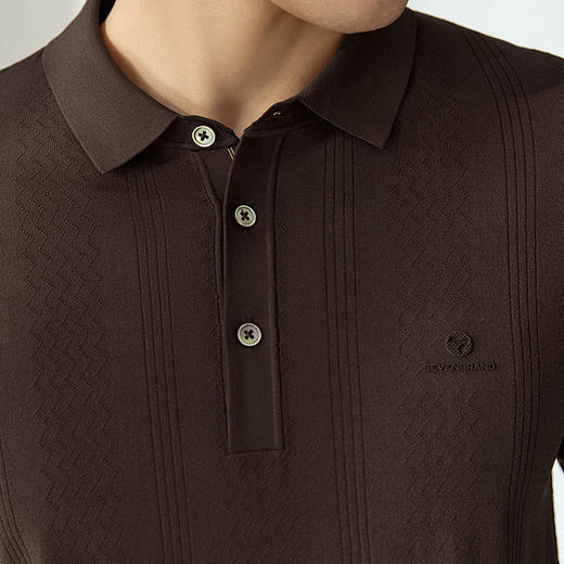 【高端系列】柒牌男士短袖polo衫夏季新款条纹提花伊力特弹力上衣128T71220 商品图2