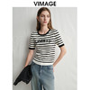 VIMAGE纬漫纪经典复古黑白条纹修身针织衫2025春季新款V2301908 商品缩略图0