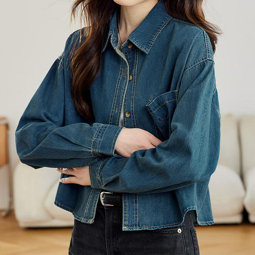 馥迦刺绣口袋做旧复古牛仔外套 商品图6