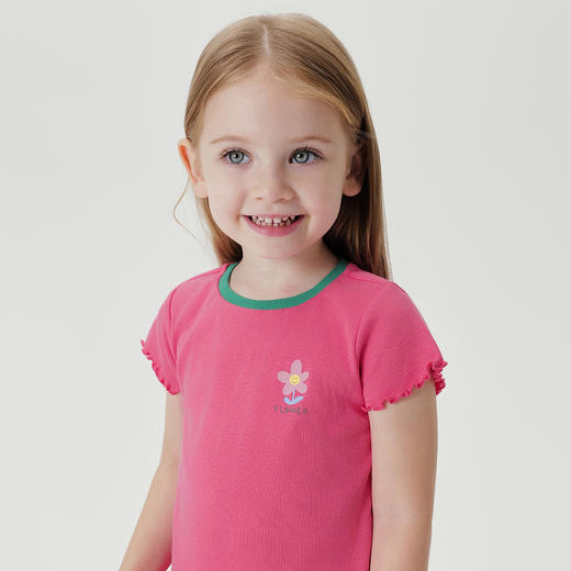 马克珍妮女童夏日甜心针织罗纹T恤2025年春装新款550513 商品图1