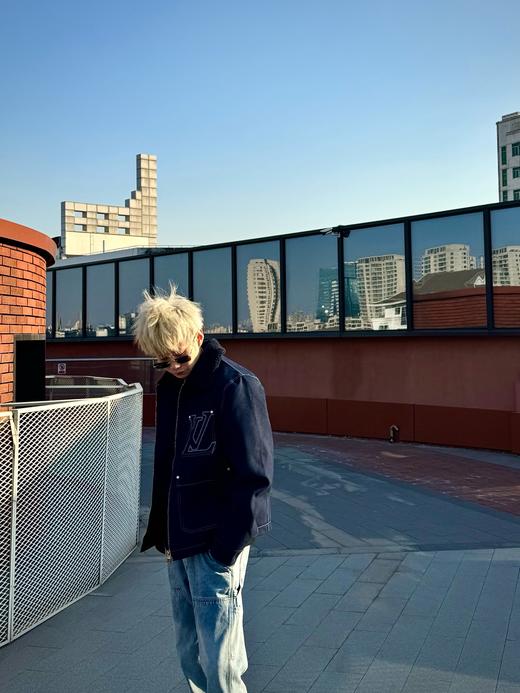 驴家 25ss新款丹宁帆布原牛毛领立领工装牛仔夹克外套 商品图4