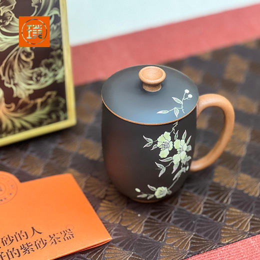 璞实茶器璞实繁花宜兴原矿大师手工粉浆彩绘紫砂杯礼品定制泡茶礼盒装 商品图1