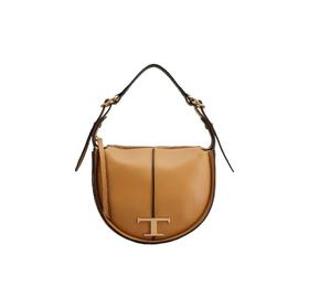 TOD'S托德斯 Timeless 品牌T字金属饰扣 皮革 HOBO腋下包单肩手提包 小号 女款 棕色