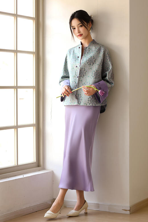逸红颜明月优选 #宝相承春锦云裳【青澜】青锦紫霞新中式外套，仿醋酸麻丝滑亲肤 商品图8