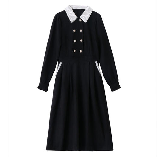 HR-HMQY2890女式春季新款连衣裙2025气质优雅撞色小翻领长袖修身显瘦中长裙子 商品图4