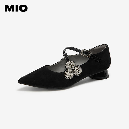 MIO米奥低跟尖头玛丽珍鞋商务通勤复古饰扣女单鞋M251440446 商品图1