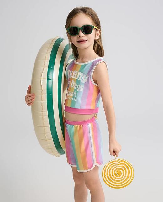 【春上新】8楼爱慕儿童Aimer Kids女孩3件装-缤纷彩虹背心短裤分身泳衣套装AK167H311，吊牌价480元 商品图2