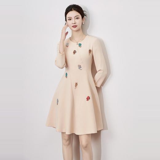 【高货wl】全新升级【铂金会员339/天猫459/差价120】(02526) 洛诗琳2025春季重工轻奢撞色亮片气质女神范收腰连衣裙女 商品图1