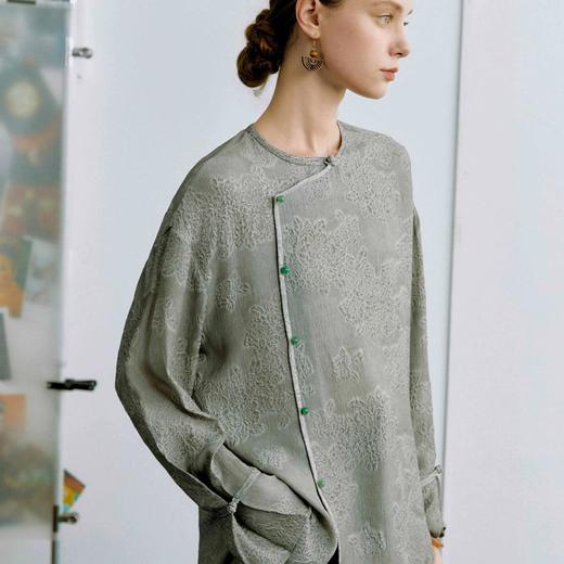 顺丰包邮洛诗琳45451春夏新款高级感新中式立体提花国风衬衫365 商品图1