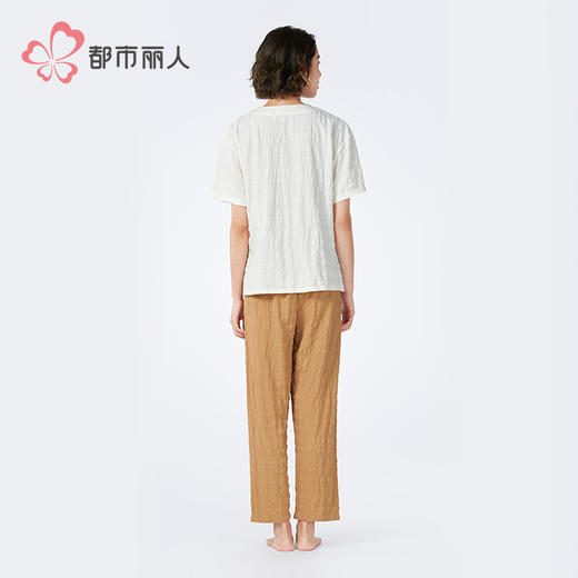 都市丽人女士梭织棉短袖套装薄梭织皱布提条生活家居短袖类LHH1E3 商品图3