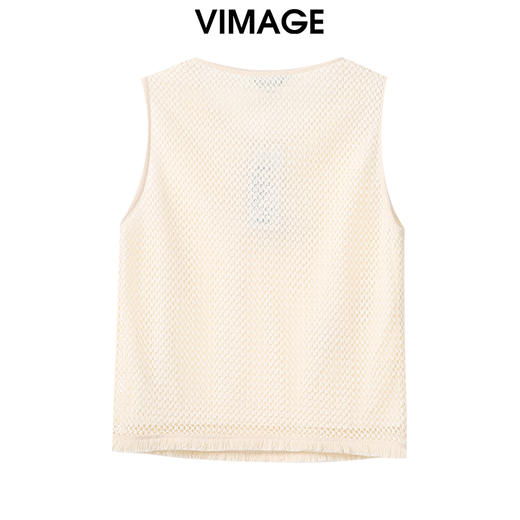 VIMAGE纬漫纪镂空无袖度假风白色小上衣2025春夏季新款V2313913 商品图1