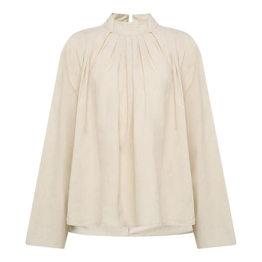 【2件9折】【Petit Bari】(多色)简约小立领褶皱长袖衬衫女士设计感时尚衬衫 商品图2