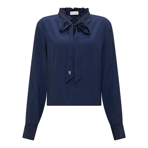 【2件9折】【Petit Bari】木耳边系带缎面衬衫女 商品图1