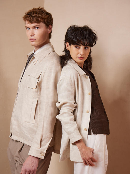 【共享衣橱】callisto亚麻人字纹翻领短外套 商品图3