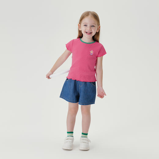 马克珍妮女童夏日甜心针织罗纹T恤2025年春装新款550513 商品图4