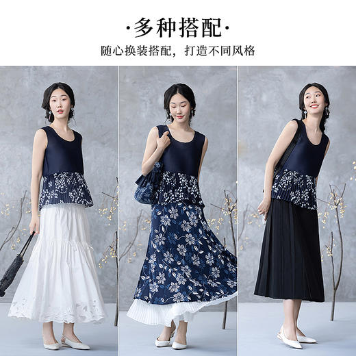 【林栖设计小店】压褶拼接传统印花背心2025春季新品复古肌理感无袖上衣女1951101 商品图1