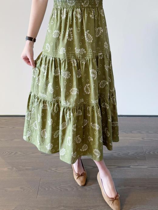 绿野仙踪 绿意盎然的佩斯利图案手工打条细致工艺大裙摆半身裙 牛油果绿 商品图1