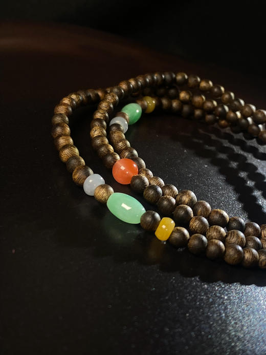 XY0054原创沉香+翡翠荷叶鱼套链 商品图5