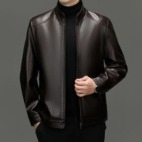 红览 皮衣男中年秋冬短款皮夹克男士商务休闲加绒加大码皮皮衣外套5ZF-2952