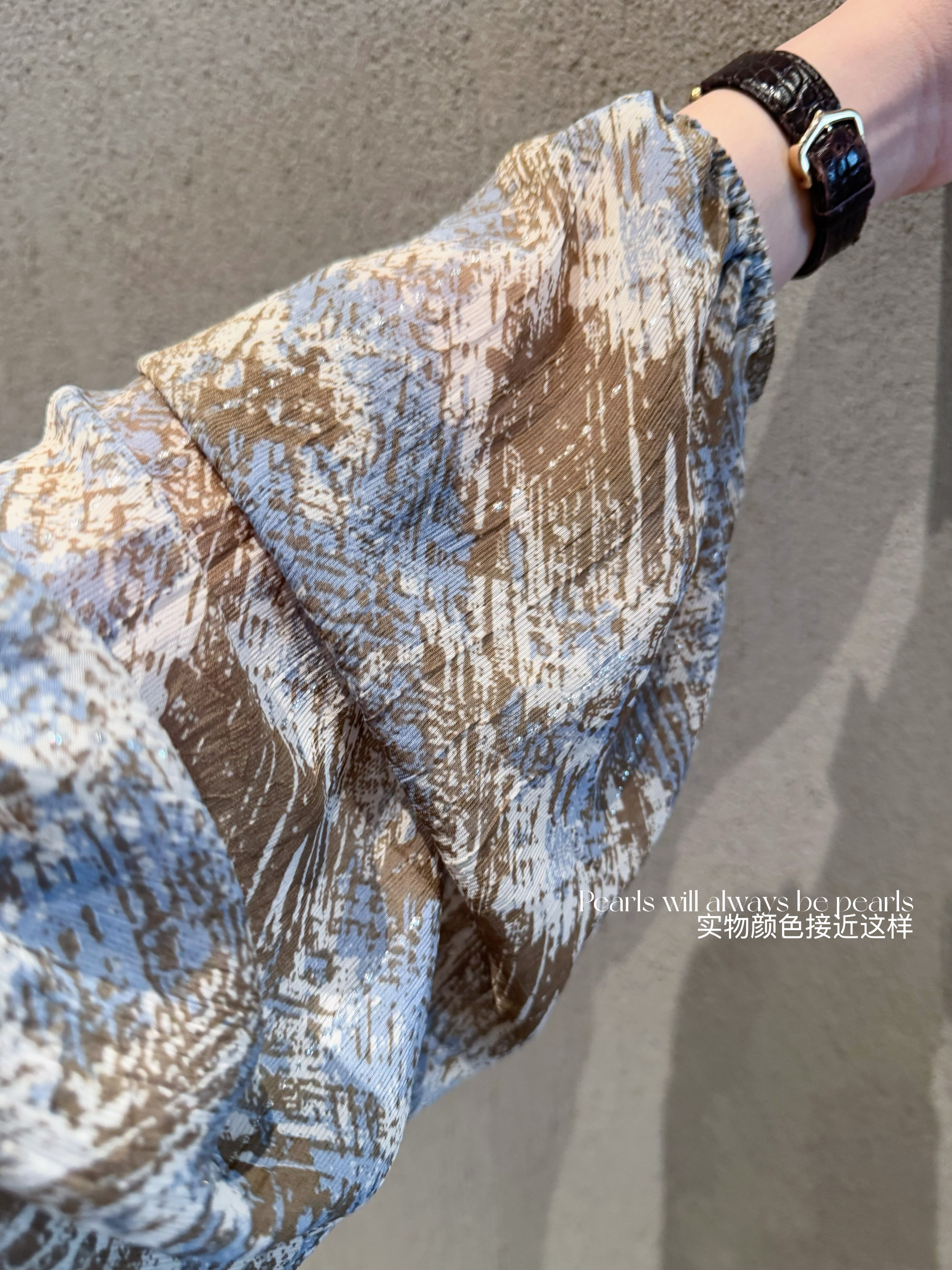 波光粼粼的海 优美漂亮的水彩笔触图案飘逸连衣裙 水彩蓝调