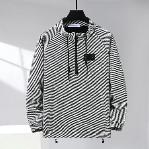 【新款DFF】加肥加大码时尚斜纹条纹卫衣秋季新款宽松半拉链立领休闲男士卫衣 商品图4
