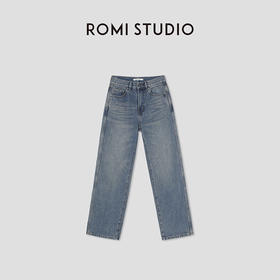 ROMI STUDIO时尚百搭高腰复古直筒休闲蓝色牛仔裤K2486