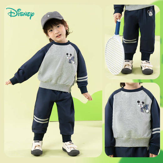 迪士尼春季男童女童撞色纯棉卫衣卫裤运动休闲两件套 商品图3