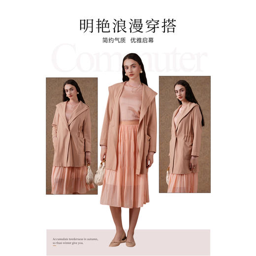 乔万尼新款外套女羊毛呢开衫收腰连帽慵懒设计感EF3B818 商品图3