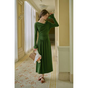 SimpleRetro梦境仙踪 立体玫瑰荡领针织连衣裙女长袖法式气质长裙