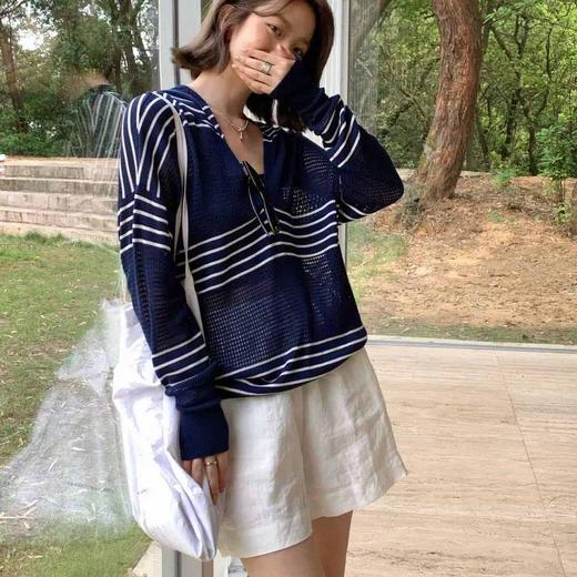 顺丰包邮洛诗琳33433丝绵镂空条纹连帽针织罩衫女209 商品图4