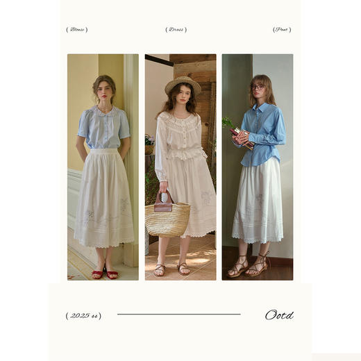 SimpleRetro月光浪漫 60支棉天使刺绣白色衬衫套装裙女小衫半身裙 商品图1