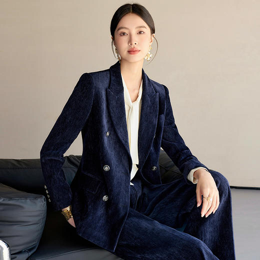 IWY/时尚丝绒西装套装女藏青色高端总裁销售工装正式场合职业装24CP673 商品图0
