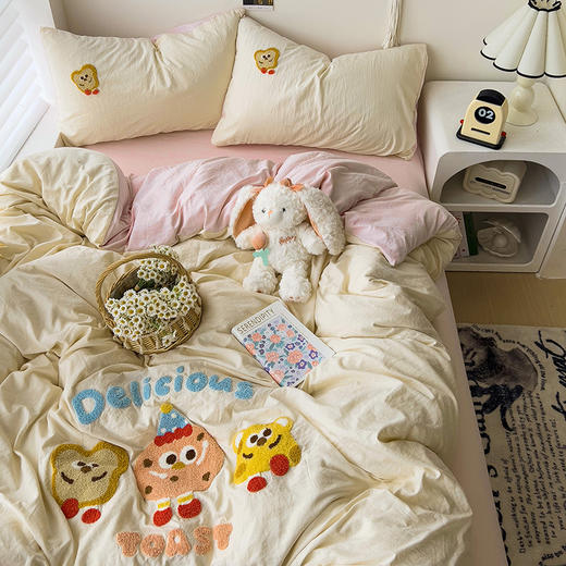 【A类毛巾绣四件套】秋冬被套全棉被罩床笠 床单人 卡通可爱学生宿舍三件套  商品图5