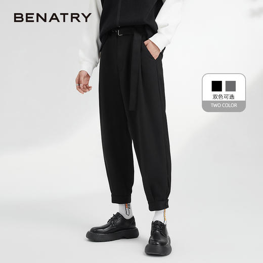 贝纳川半松紧腰装饰抽带男士休闲长裤ECK332011 商品图0