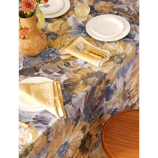 写意油画花卉系列亚麻方桌布餐桌台布餐厅轻奢高级感长方形复古氛围感定制 商品图4