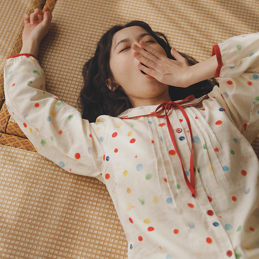 【全棉双层纱】2025新款日系甜美睡衣少女款波点春秋季娃娃领纯棉纱布家居服套装 商品图3