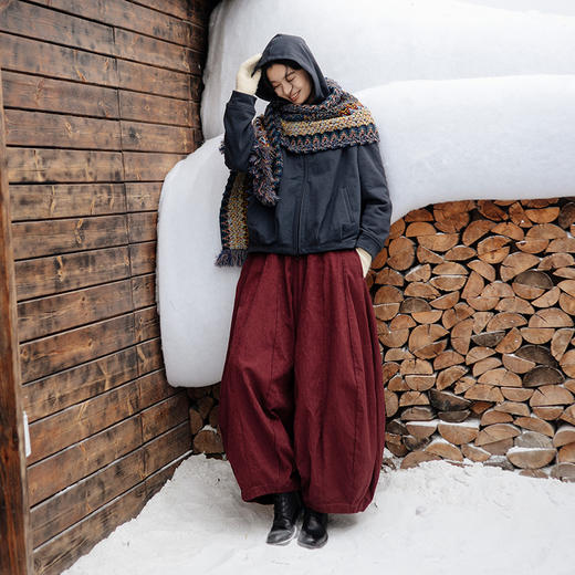 绽放220朵/2025新款文艺立体浮雕压花半松紧腰单层纯棉阔腿灯笼裤 商品图2